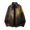 Men's Windproof and Waterproof Jacket with Plush and Thickened Leather, Men's Stand Up Collar Leather Jacket, Men's Plus Size
