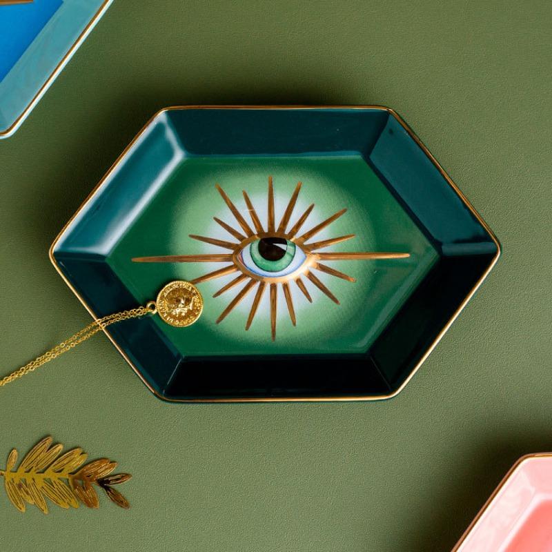 

Creative Colorful Hexagonal Eye Tray Ceramic Home Porch Decorations Ornaments Jewelry Storage Tray Desktop Decorative Tray зелений