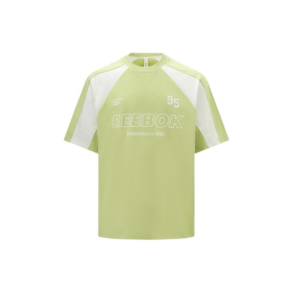 Reebok Color Block Fashion Letter Print Loose Knit Crew Neck Short Sleeve T-Shirt Unisex Tops Lime-Green 24SRM415UG01