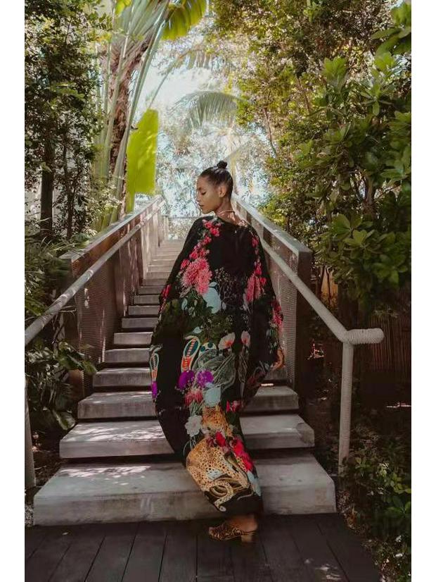 2020 Summer Women's Loose Casual V-neck Long Print Dress