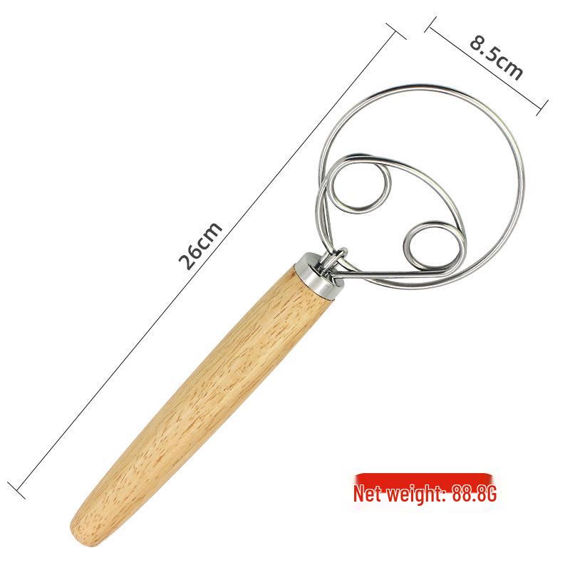 Batedor de Massa Dinamarquês de 13" com Cabo de Carvalho - Misturador de Farinha Manual Aprimorado