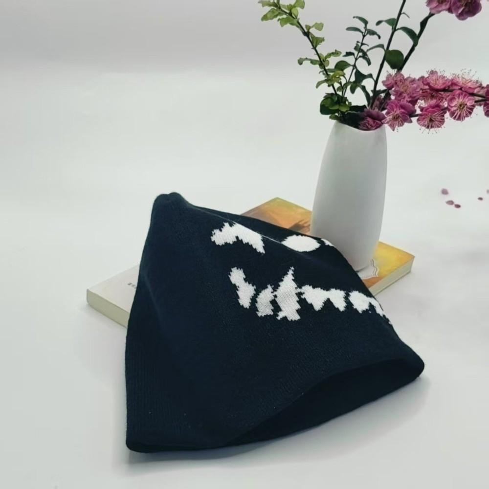Elastic Y2K Knitted Hat Halloween Black White Pullover Cap Fashion Brimless Beanie Cap  Gifts