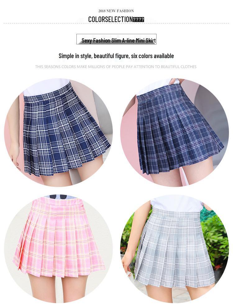 2025 New High-Waisted Pleated A-Line Black Plaid Skirt for Women - Versatile College Style for All Seasons