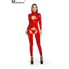 Women Sexy Hollow Out Latex Catsuit PVC Faux Leather Wetlook Jumpsuit Hot Exotic Costume Lingerie PU Bodysuit Clubwear Overalls
