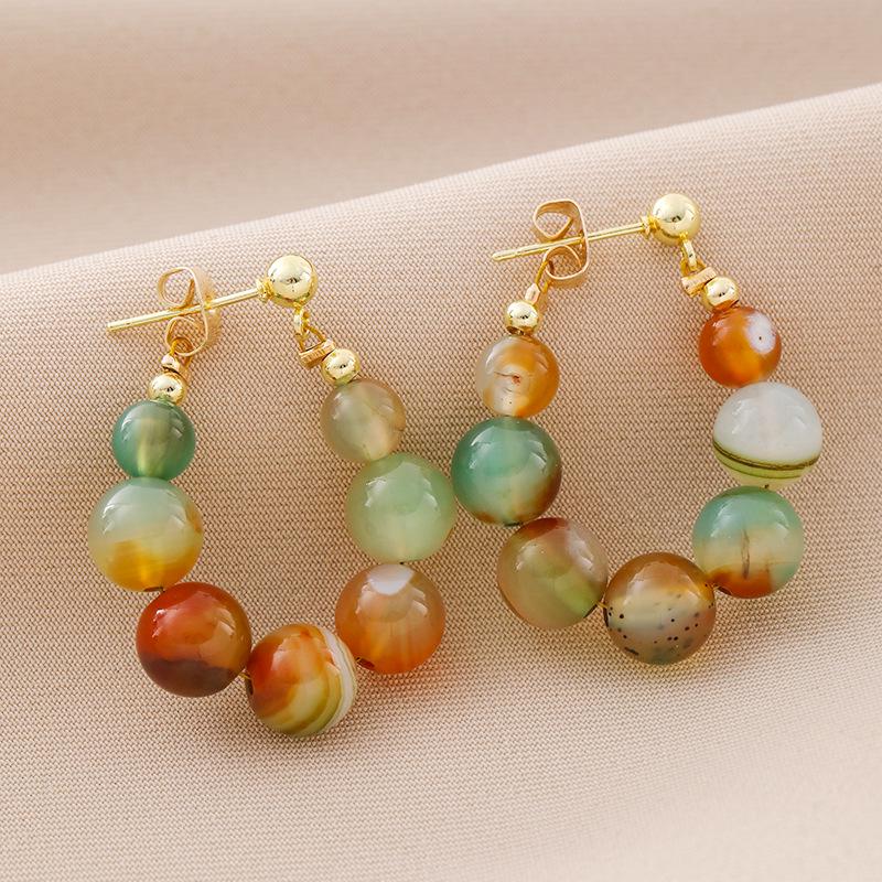 Retro Colorful Natural Stone Beaded Earrings: 2023 Chinese Style Light Luxury, High-End, Simple Studs.