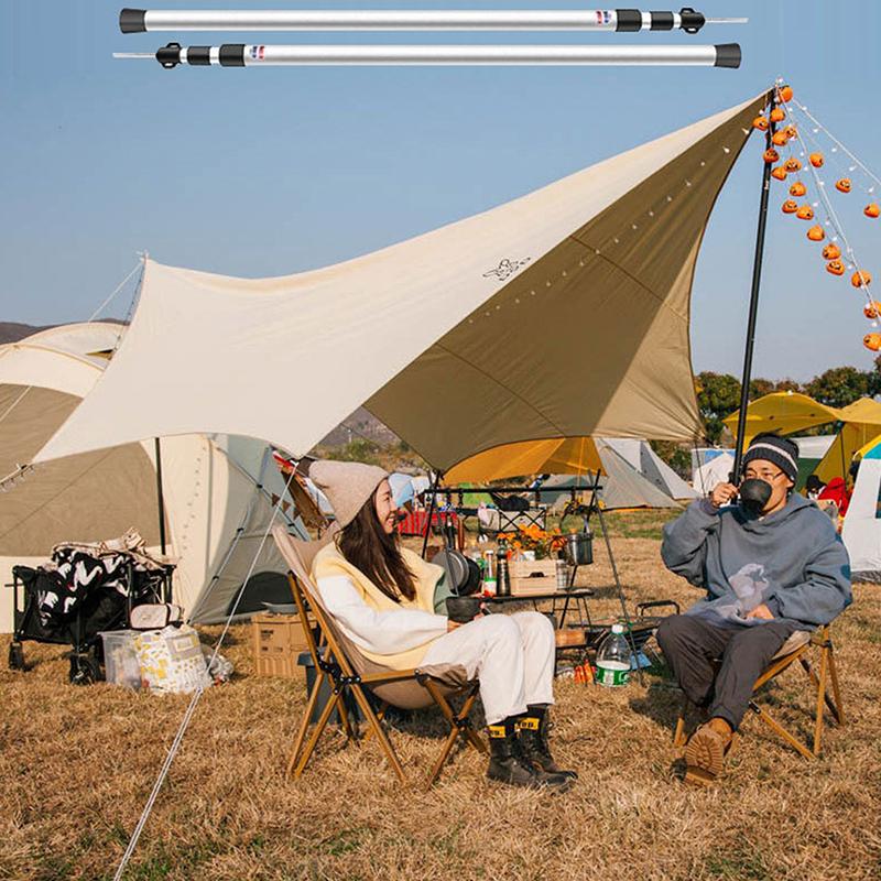 2Pcs Camping Canopy Pole Aluminum Alloy Telescopic Tent Support Foldable Beach Shelter Awning Pole For Outdoor Adjustable
