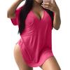 QICED Camicette e camicie da donna con scollo a V, maniche corte, stampa tinta unita casual alla moda