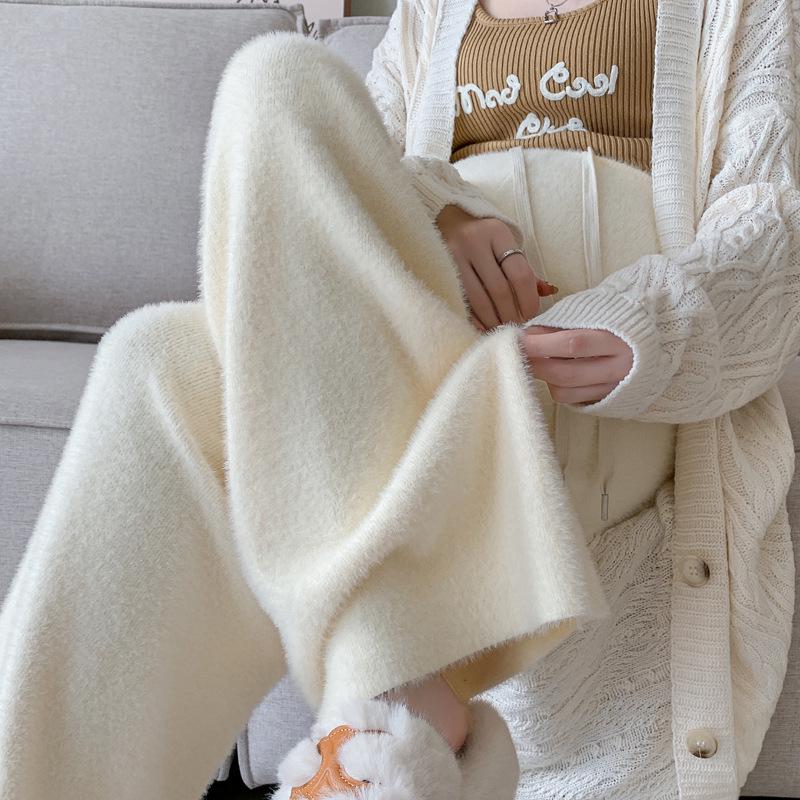 

Women s 2025 Autumn/Winter Drawstring Knitted Wide-Leg Floor-Length Pants S (80-95 lbs)