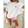 European Sizes Short-Sleeve T-Shirt with a Minimalist Pink Heart Pattern Print, Perfect for Summer Or Spring, Offering a Sweet And Cute Look for Women