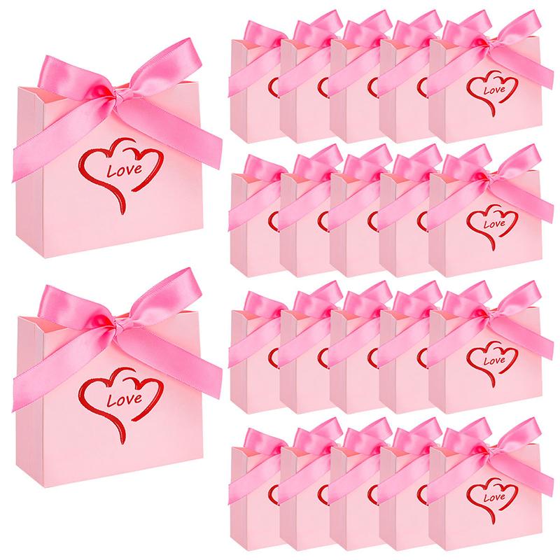 WTEMPO Wedding Valentine's Day Ribbon Bow Gift Bags Printed DIY Foldable Festive Presents Packaging Boxes for Storing and Gifting Delicate Items