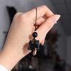 Silver Obsidian Cat Bag Charms Stone Car Key Ring Creative Lucky Cat Braid Rope Pendant  Couple