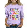 Kids Printed Three-Quarter Sleeve Round Neck Top for Back To School Casual Wear