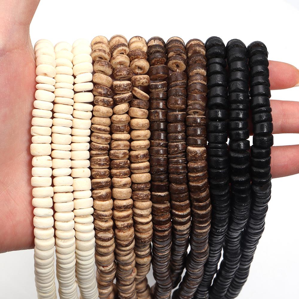 1/3 Strand 5 8 10mm Natural Wooden Beads Coconut Shell Loose Spacer Flat Round Wood Beads For DIY Jewelry Bracelet Necklace Gift