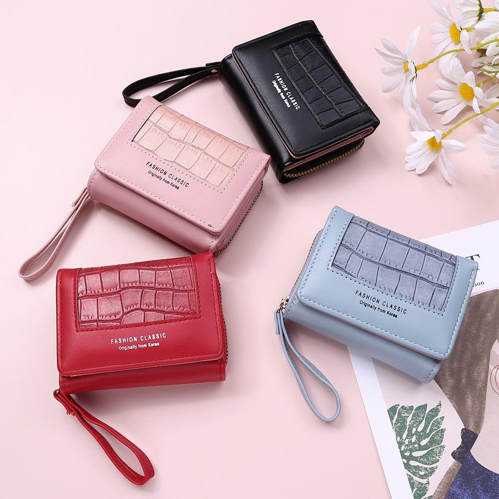 Fashion Square Plaid Women's Short Wallet Large Capacity Multi-card Zipper Bags for Women Trendy Texture 3 Fold Coin Purse