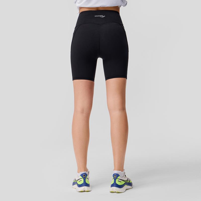 Saucony Solid Logo Casual Comfortable High Waist Sports Shorts Women shorts Black SC1249147A-BK01