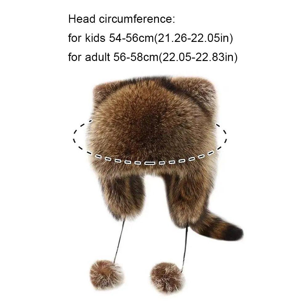 1Pcs New Thickened Raccoon Fur Cap Warm with Fur Balls Bomber Pom Hat Ushanka Fashion Winter Hat for Adult