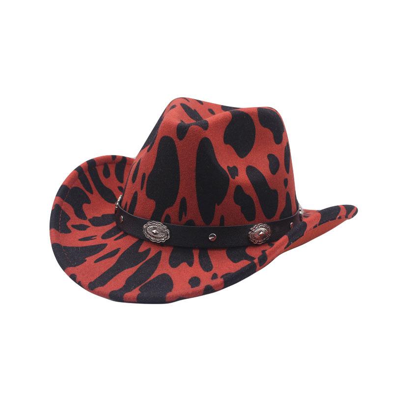 Autumn and winter British style cow pattern woolen jazz top hat men and women European and American big eaves hat fashion belt upturned hat