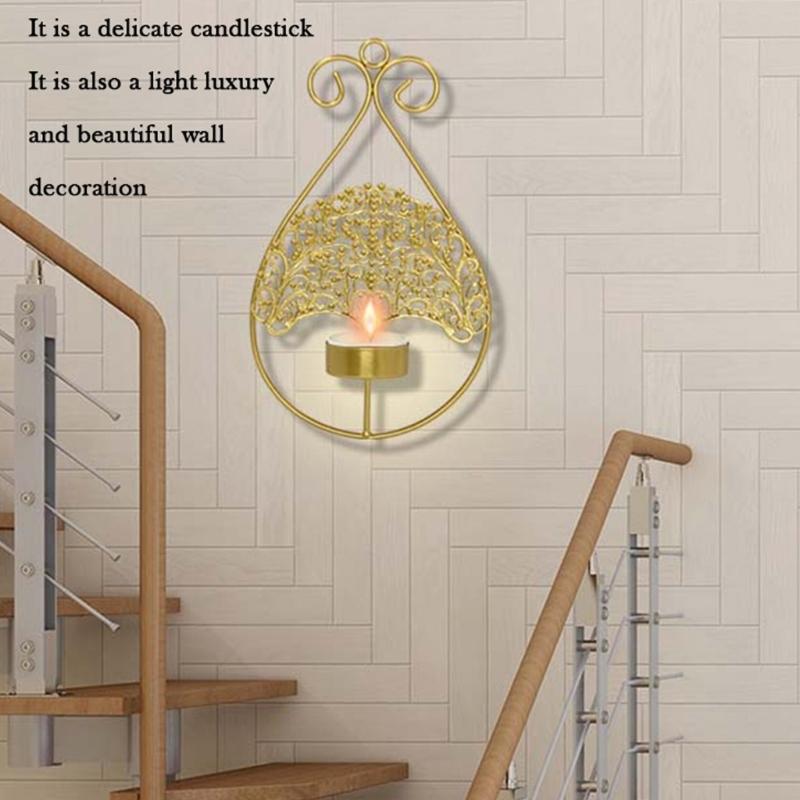 Iron Hanging Candle Sconce with Top Rings and Raised Tray, Decorative Feature for Entryways, Hallways, and Interior Areas