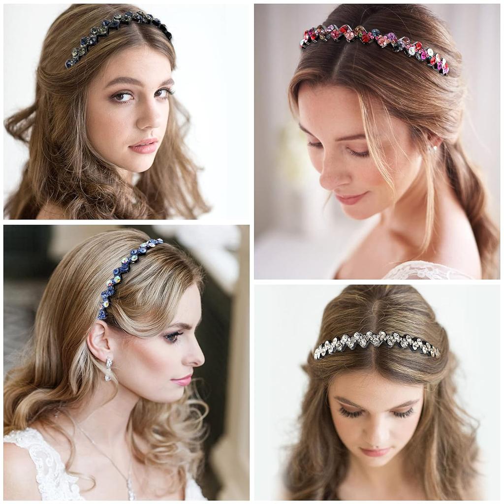 ZOCONE Wave Rhinestone Headbands, 5pcs Plastic Tooth Comb Headbands, Crystal Hair Loop Non-slip Wavy Hairbands for Women Girls