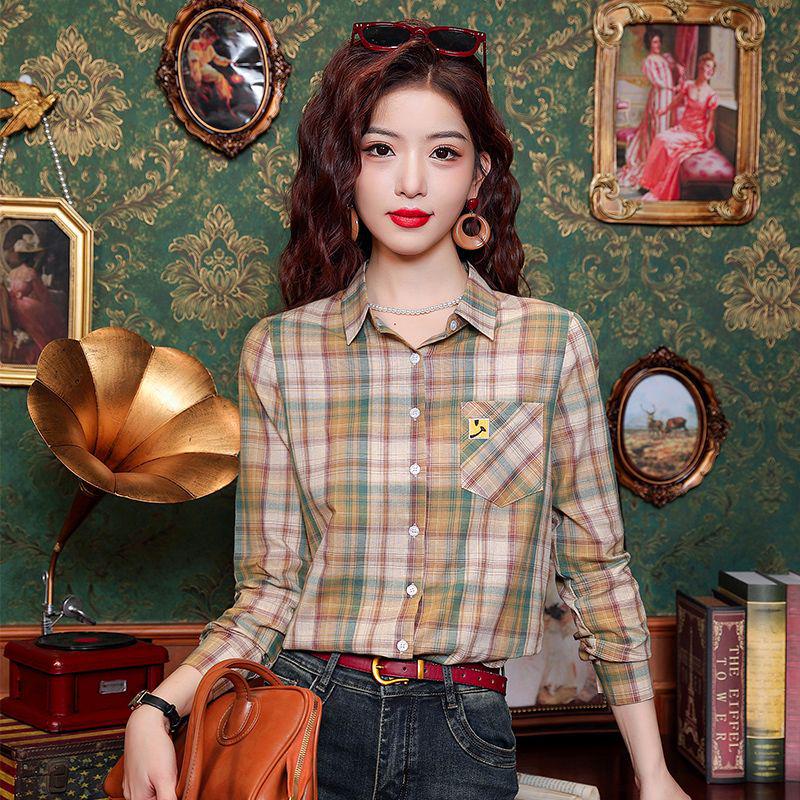 

Весна 2024 Ретро Клетчатая Рубашка Поло из Чистого Хлопка с Длинным Рукавом - Приталенный Крой, Элегантный Иностранный Стиль S жёлтый