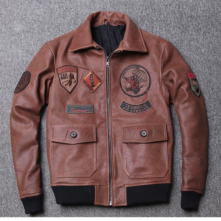 

Летный костюм Натуральная кожа Кожаная куртка Мужская Ретро Овчина Зернистая кожа Узор 3XL