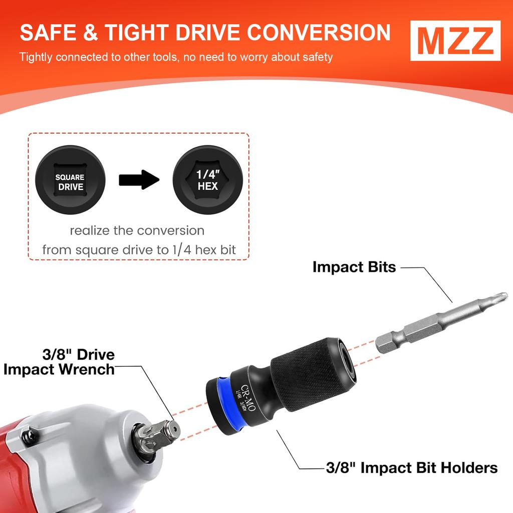 3pcs Impact Hex Converter for Screwdriver / Drill Bit 1/2 3/8 1/4-Inch Square Drive to 1/4-Inch Quick Release Hex Socket Adapter