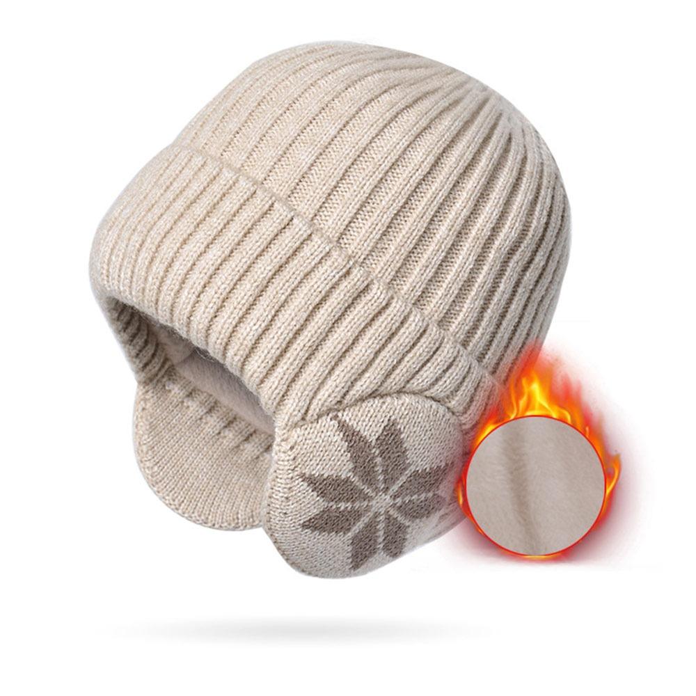Casual Soft Snowflake Knitted Hat Thickened Keep Warm Winter Plain Hats Windproof Ear Protection Hat Unisex