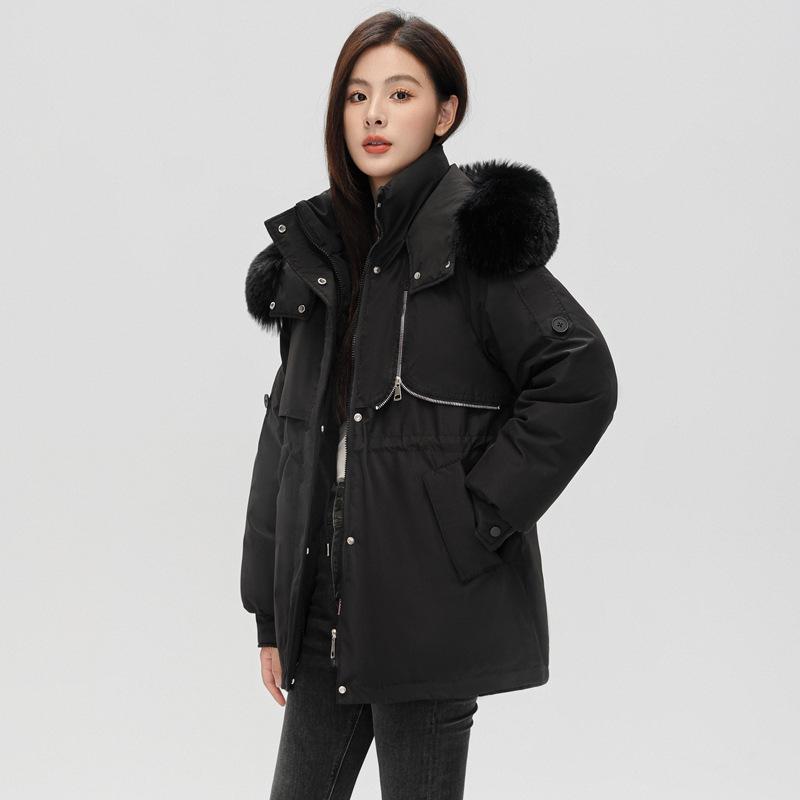 

Women s clothing thickened pie overcomes women s short winter new big fur collar slim and thin cotton clothes women s coat M чёрный