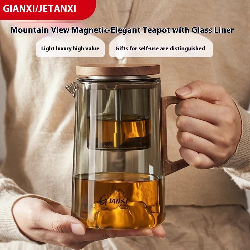 GIANXI Lid Magnetic Suction Tea Infuser Teapot High Temperature Resistant Glass Kettle Separation Filter Tea Brewing Kettle