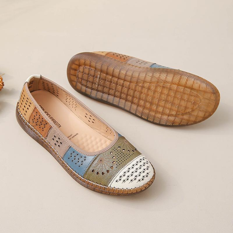 Fashion New summer cutout ballet flats women's genuine leather moccasins slip on shoes low vamp loafers woman patchwork shallow flats