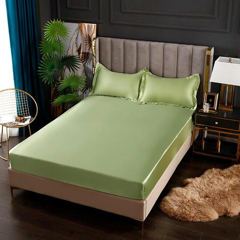 Solid Color Fitted Sheet Satin Rayon High-End Mattress Cover Elastic Band Sheets Sale Bed Sheet