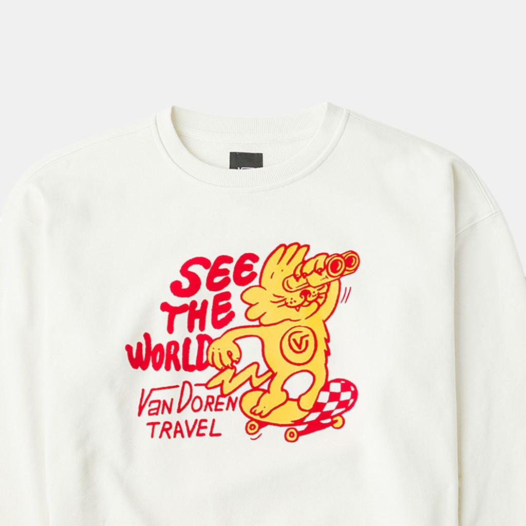 Vans Cartoon Print Loose Fit Crew Neck Long Sleeve Sweatshirt Kids tops Oatmeal VN000KJ4FS8