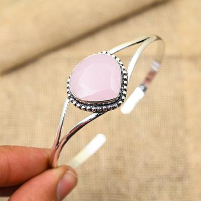 Pink Chalcedony Gemstone 925 Sterling Silver Handmade Lovely Jewelry Bangle For Women