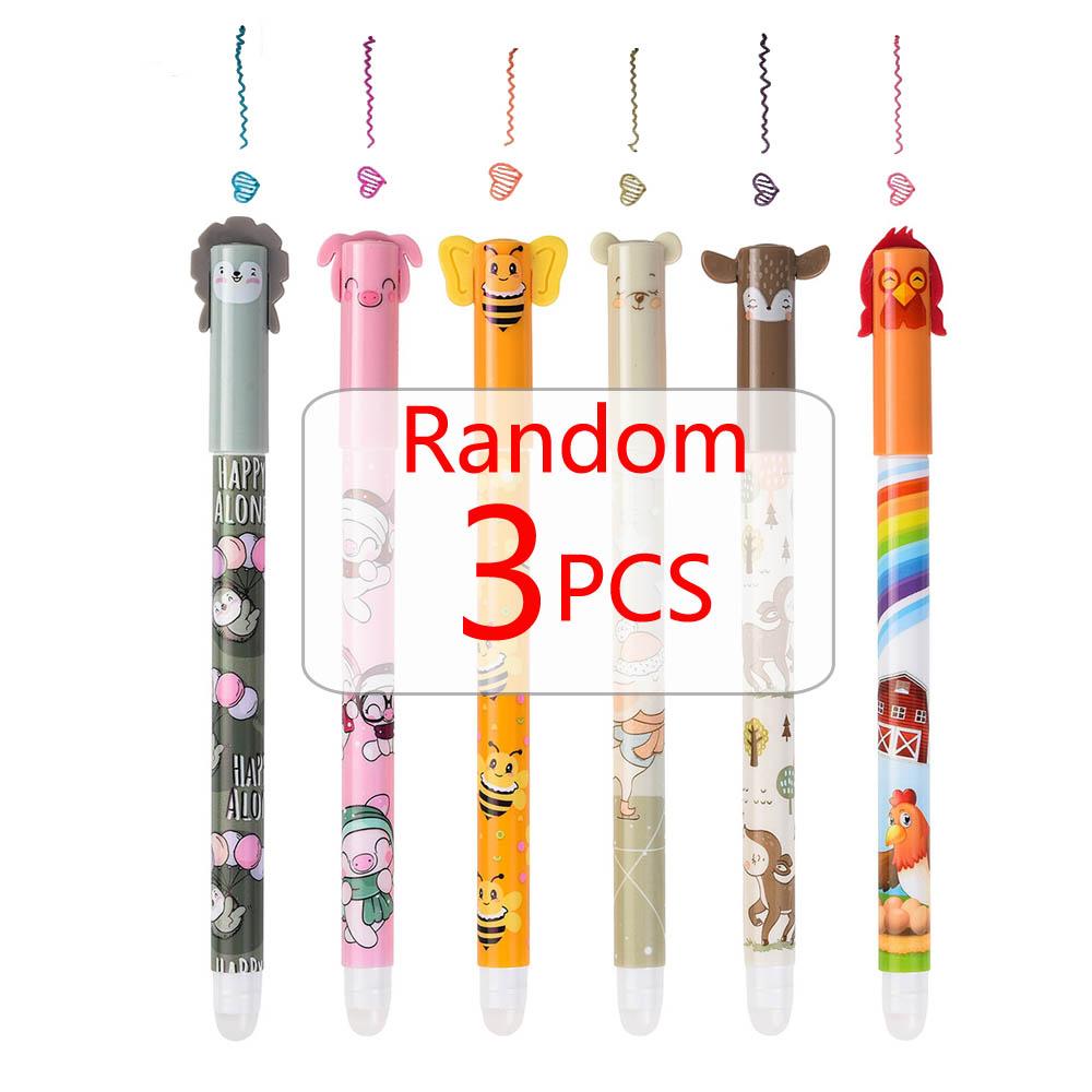 6 Colors Erasable Gel Pen 0.5mm Cute Cartoon Animal Erasable Pen Colors Ink Ballpoint Pen Writing Error Erasable for School