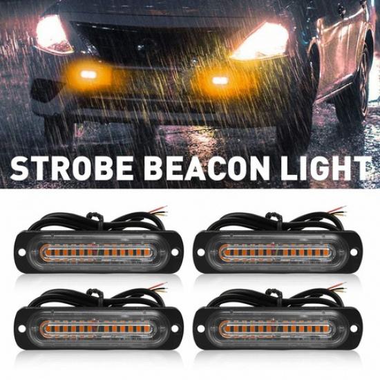 4PCS Amber 12LED Truck Car Warning Hazard Flashing Beacon Strobe Light Bar