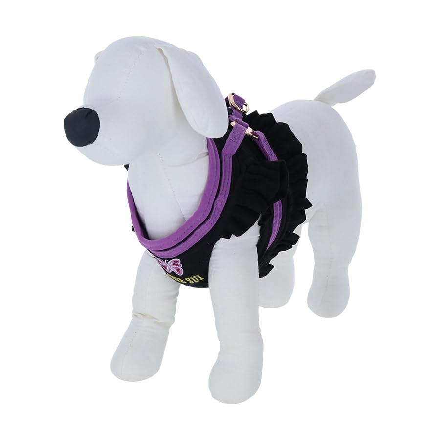 

ANNA SUI Butterfly Embroidered Frill Harness Anna Sui Dog Adjustable Ideal for and Easy Size Harness, Size, Training, Walks, Outings, Anti-Pulling, чорний
