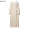 ZANZEA Women Casual Round Neck Solid Color Loose Long Sleeve Long Dress
