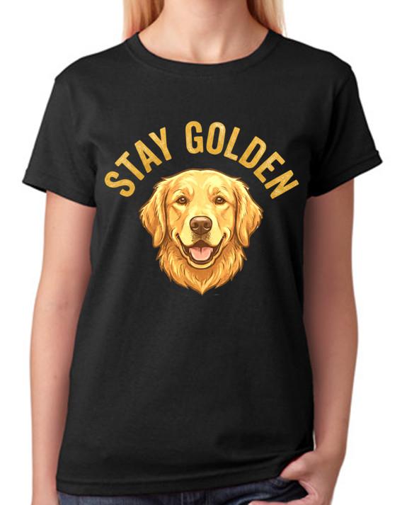 Stay Golden Smiling Golden Retriever Art Ladies T-Shirt Dog Lover Tee M