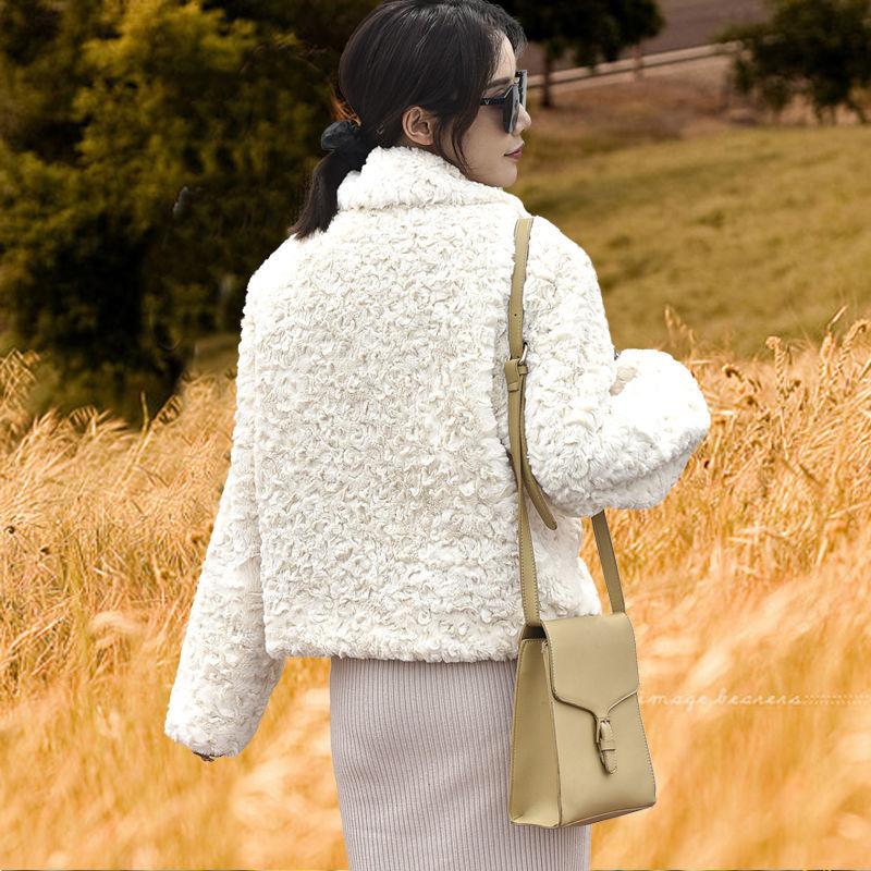 Moda de alta calidad Otoño Invierno nuevo estampado abrigo de felpa piel de oveja femenina esquilando una lana