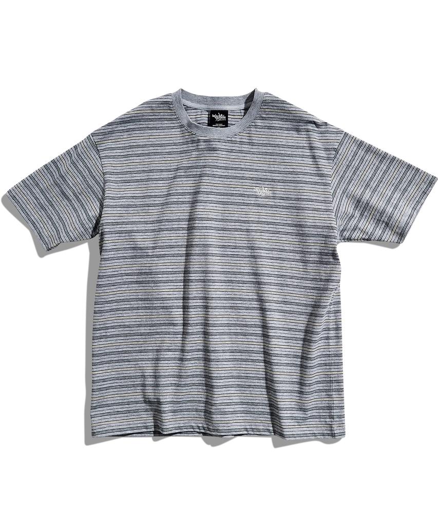 Peullukeu Retro Striped Short Sleeve T-Shirt Gray Fst343