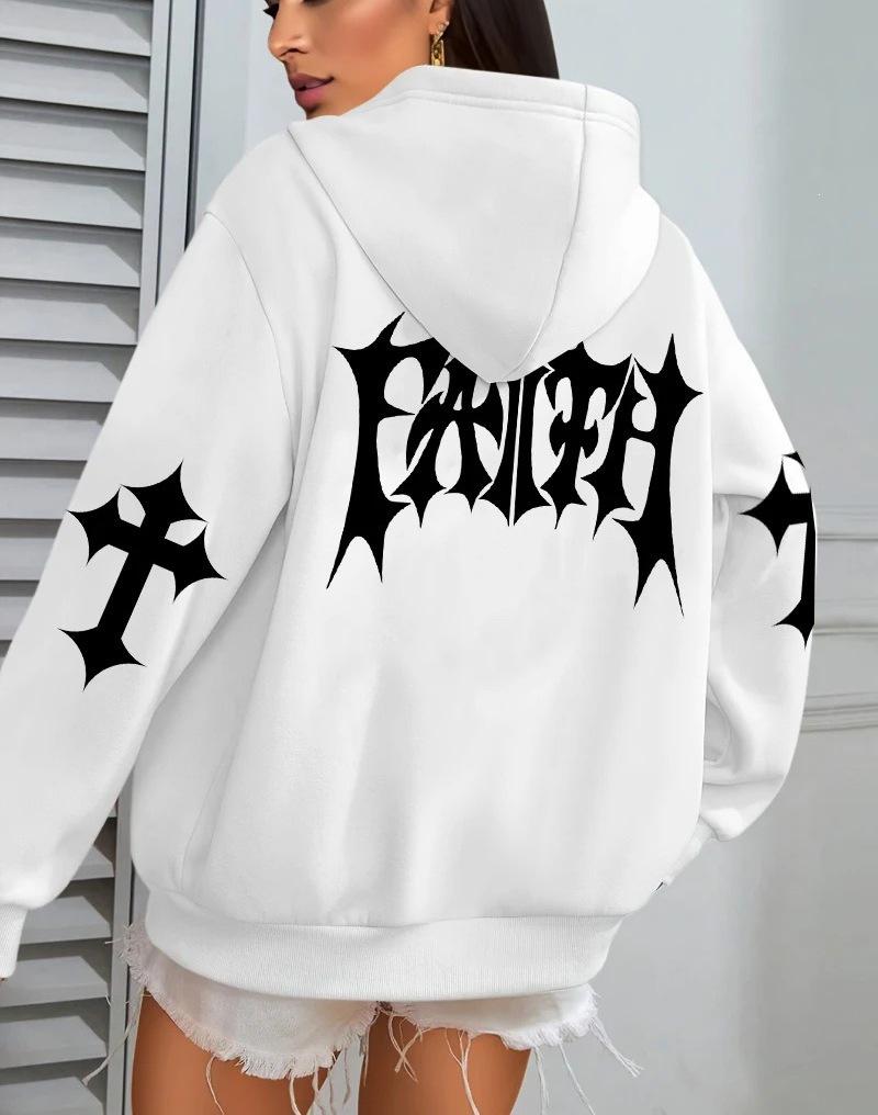 Women's Creative Faith Art Fleece Hoodie - Autumn Casual Loose Fit with Pockets