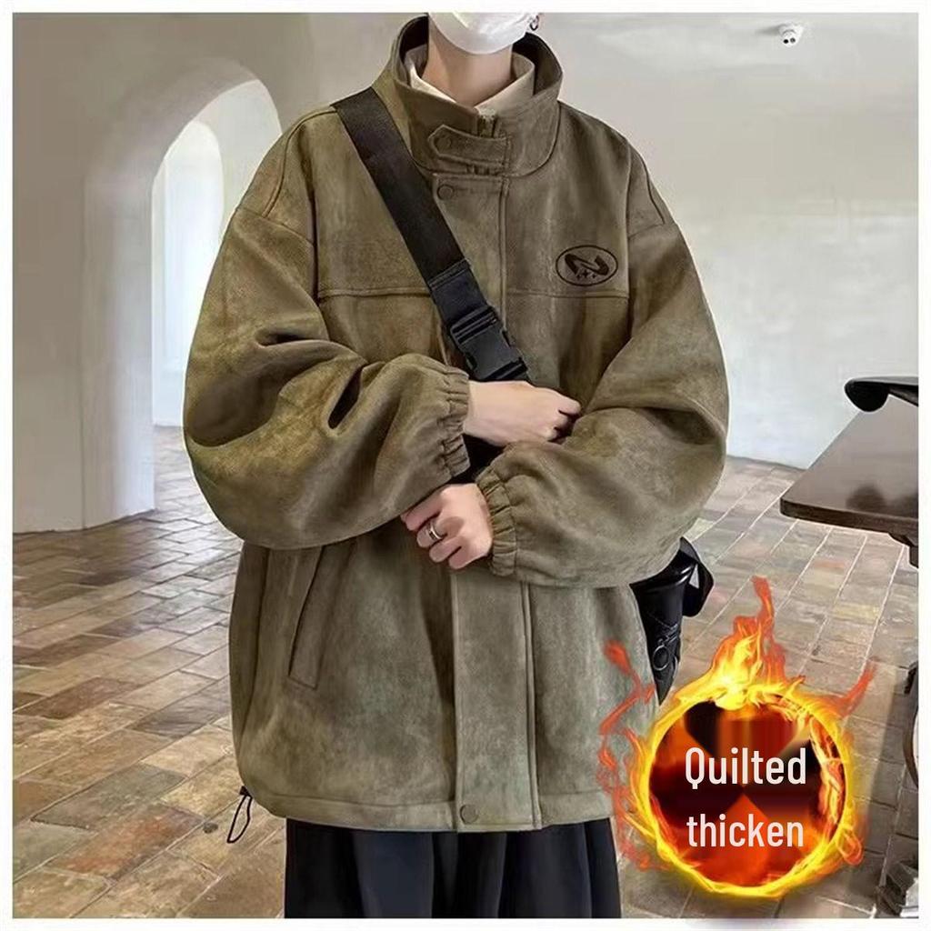 Men's Trendy Three-Piece Set: Autumn/Winter Suede Jacket, Cotton Coat, Casual Student Outfit