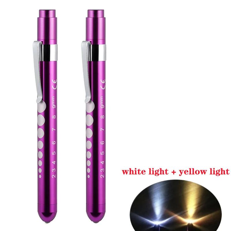 2Pcs Portable Led Flashlight Work Light Medical First Aid Pen Light Torch Lamp with Pupil Gauge Measurements Doctor Diagnosis