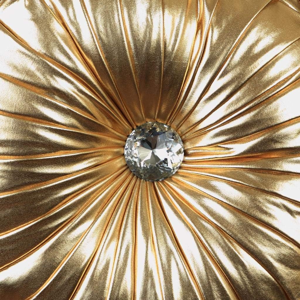 Tresshouse European Round Throw Pillows, Soft Spandex Fabric Pumpkin Pleated Handmade Metallic Accent Circle Insert Cushion Diamond To Enhance for