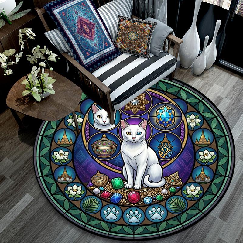 Glass Cat Majesty Round Area Rug Under Office Chairs Bedroom Living Room Home Decor