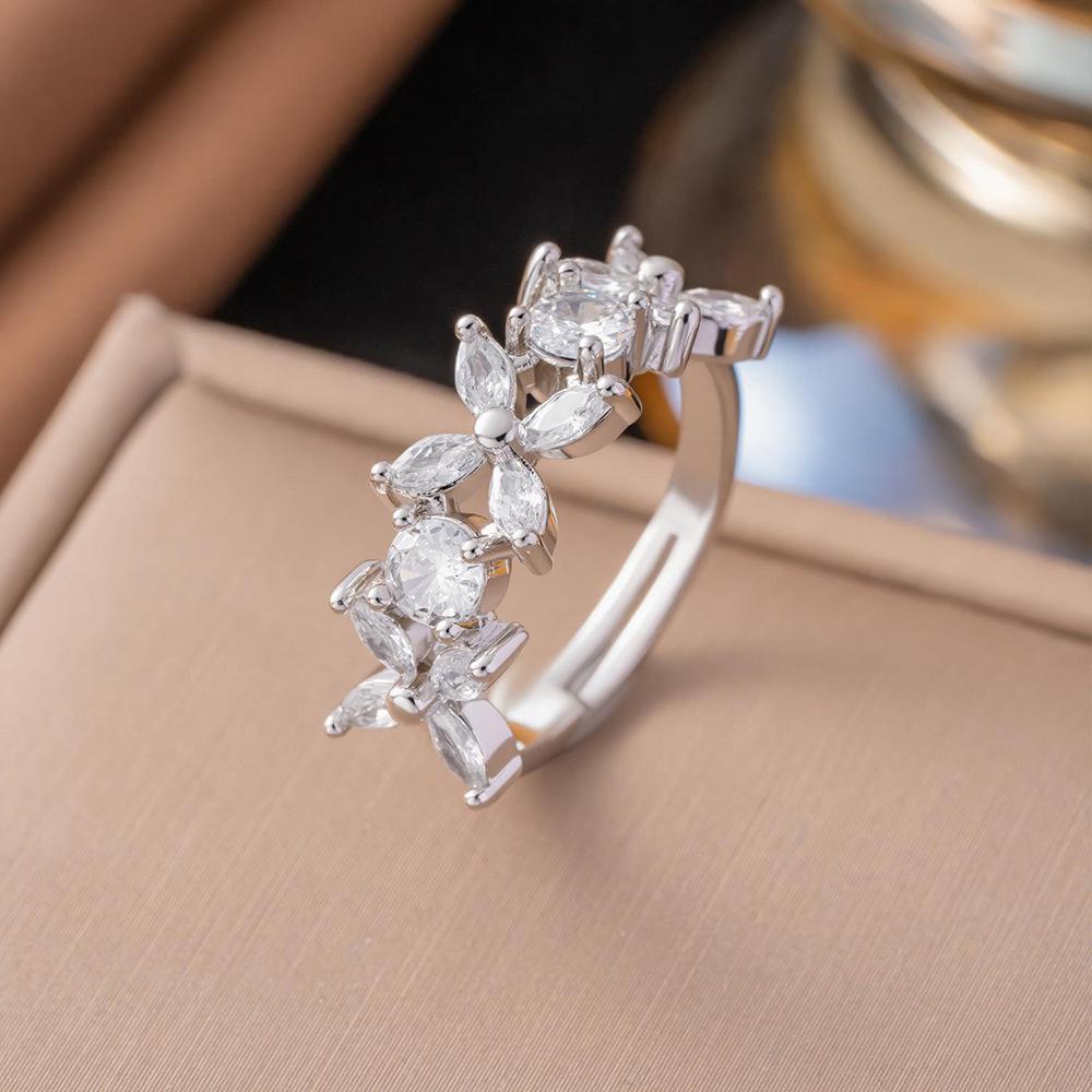 Micro-Inlaid Zircon Fashion Open Ring - Adjustable Luxury Index Finger Jewelry for Women