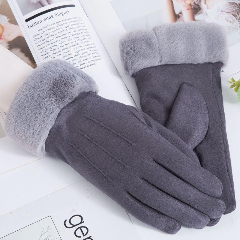 Suede gloves autumn and winter women's warm fleece thickened Korean version touch screen cold-proof cycling driving gloves
