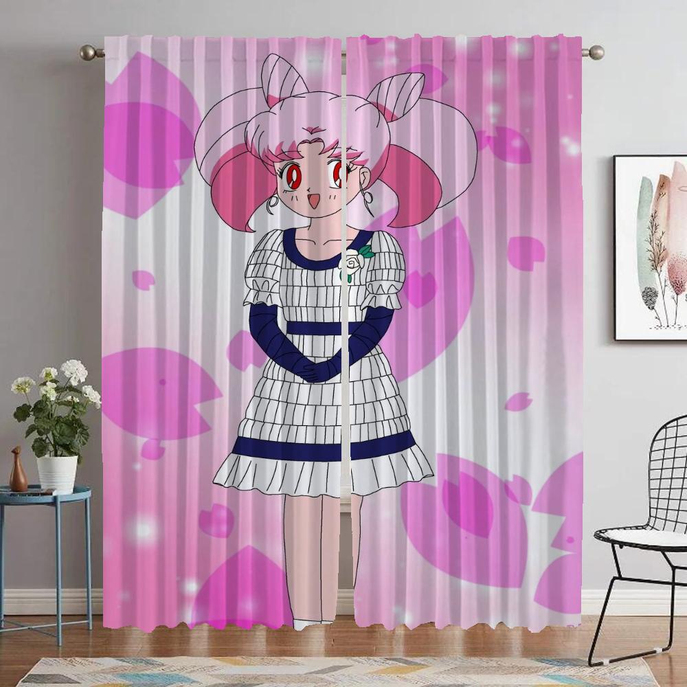 Chibiusa Blackout Curtains for Living Room Tulle for Bedroom Window Curtain Partition Shades Home Interior Curtains 2 Pieces