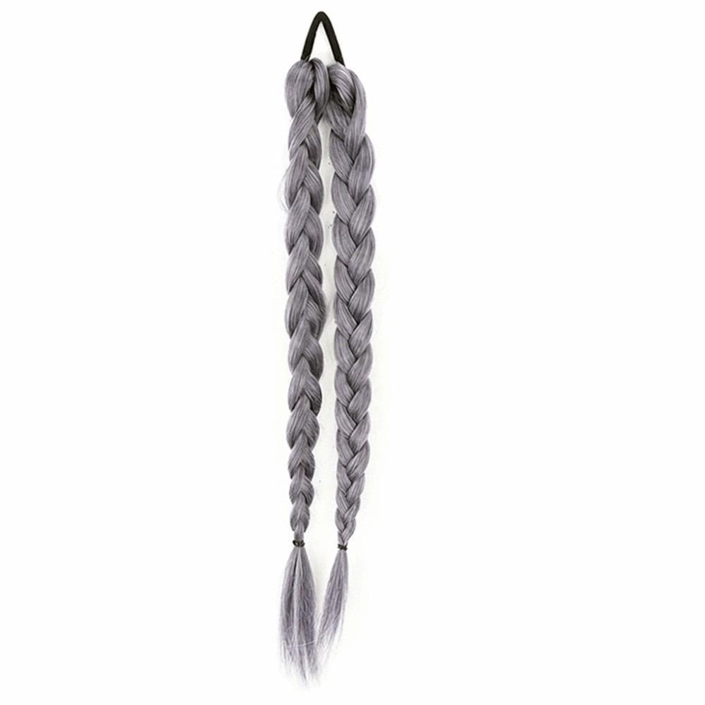 

With Hair Tie Long Braided Hairpieces Handmade Twist Braids Ponytail Extensions for Women серый