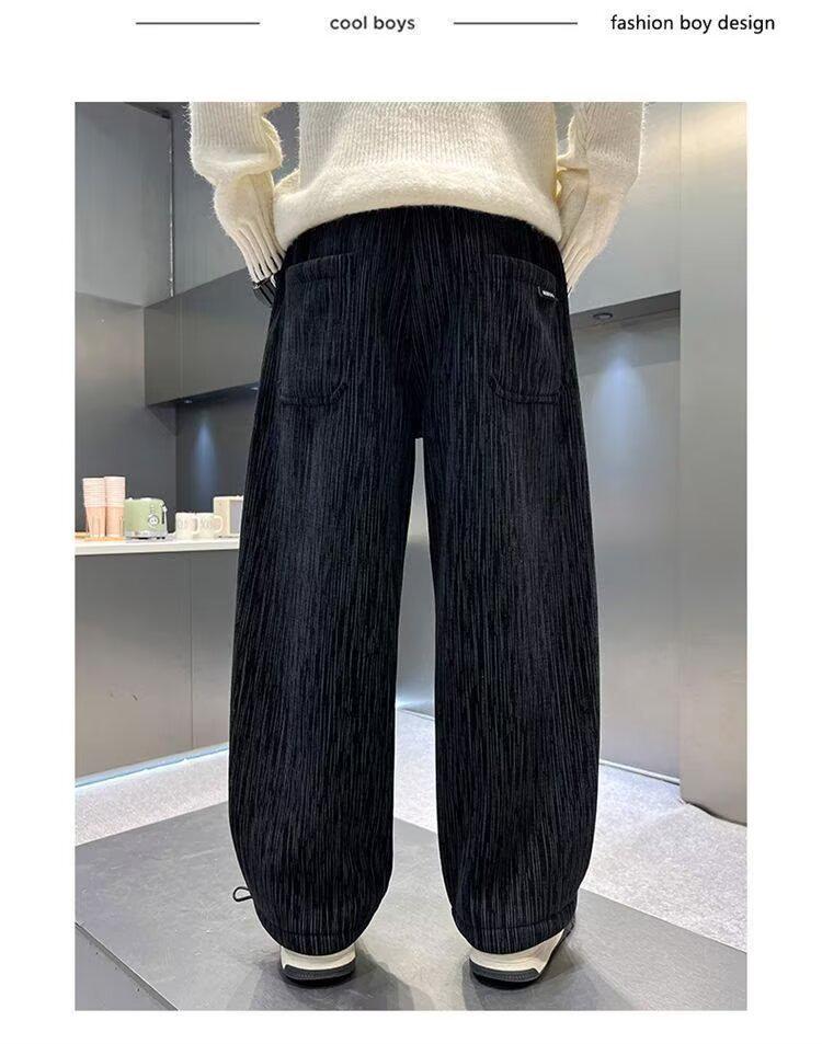 Boys' Spring/Autumn 2025 Velvet Sports Pants: Trendy, Loose Street-Style for Kids